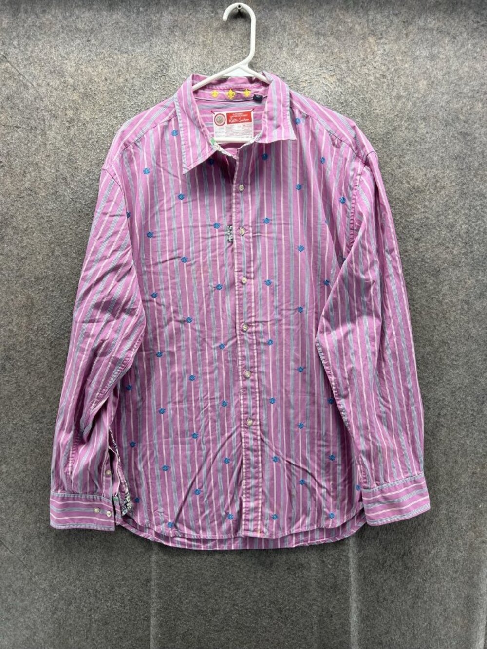 Robert Graham Shirt Men 2XL Pink Stripe Long Sleeve Button Up Cotton Embroidered